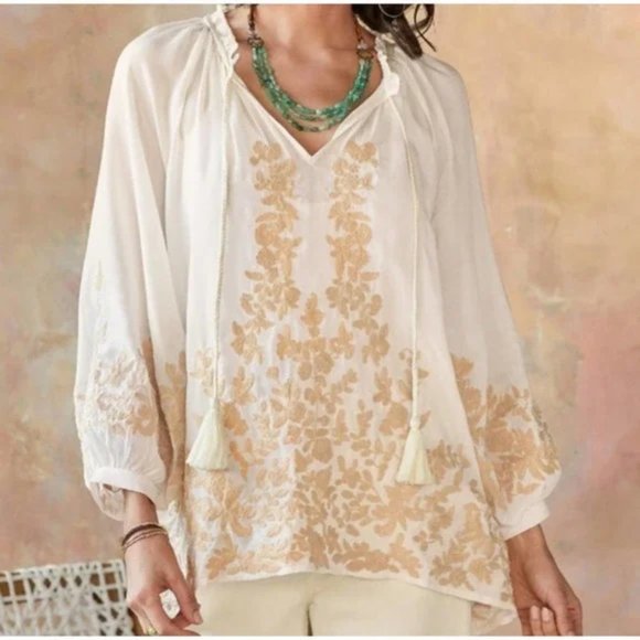 Sundance | Tops | Sundance Dulce De Lece White And Gold Embroidered ...